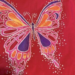 Long Sleeve Shirt Cotton Lightweight Top Butterfly Red